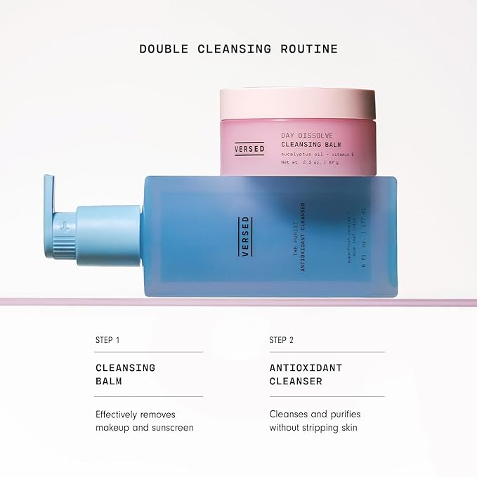 Versed Day Dissolve Cleansing Balm - Makeup Melting Balm Infused with Vitamin E + Eucalyptus Oil to Calm Skin - Oil Based Double Cleanser with Avocado + Jojoba (0.6 oz)