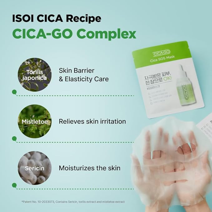 ISOI CICAGO Cica SOS Mask Pack, Intensive Soothing & Hydration Care for Sensitive & Irritated Skin, Fast-Acting Relief, Korean Skin Care (5EA)