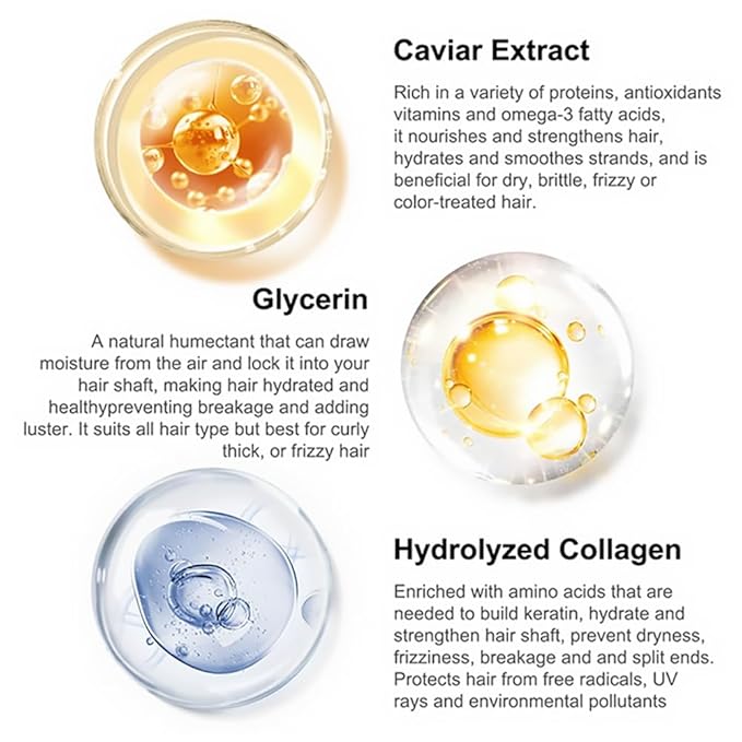 Caviar Essence Hair Mask, Deep Repair Conditioning Treatment for Dry or Damaged Hair, Enriched Collagen, Vitamins and Proteins, Repair Hair Soft and Shiny, 8.45 oz 250ml