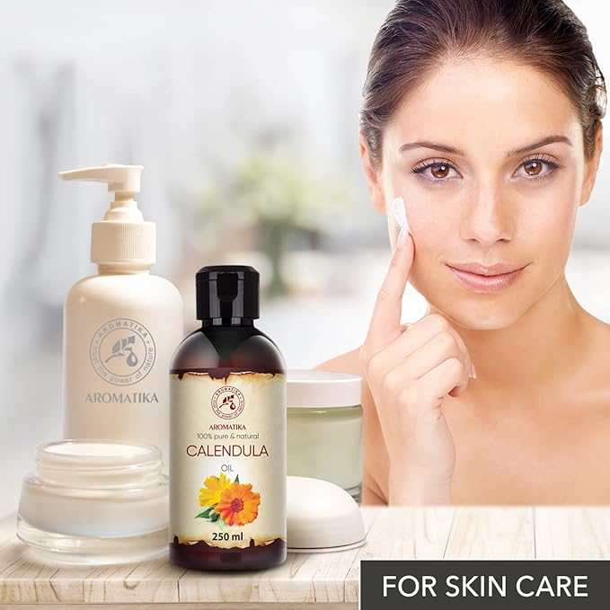 Calendula Oil 8.5 Fl Oz (250ml) - Calendula Officinalis Flower Extract – Infused - Almond Oil Base - 100% Pure & Natural - Marigold Oil – Benefits for Skin, Nails, Hair, Face, Body