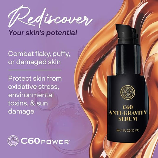 C60 Skincare - Age-Defying Antioxidant Protection - Reduce Wrinkles, Heal Skin, Non-Greasy - Face, Body, Bug Bites, Scarring - Organic Avocado Oil, 99.99% Pure (Regular, C60 Anti-Gravity Serum)