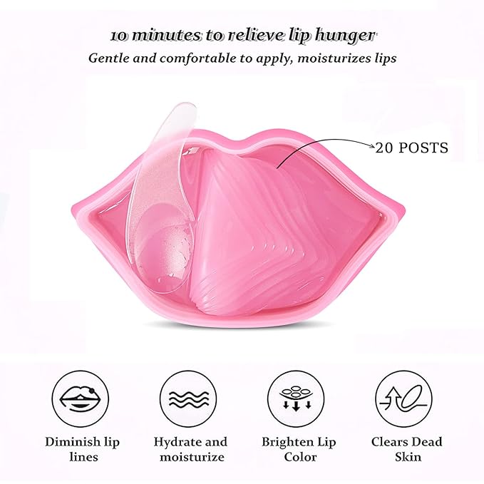 20pcs Moisturizing Lip Mask, Sleep Mask Reduces Lip Lines, Restores Moisture, Nourishes Lip Skin, Plumping Lips Mask (Pink)