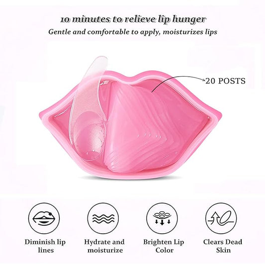 20pcs Moisturizing Lip Mask, Sleep Mask Reduces Lip Lines, Restores Moisture, Nourishes Lip Skin, Plumping Lips Mask (Pink)