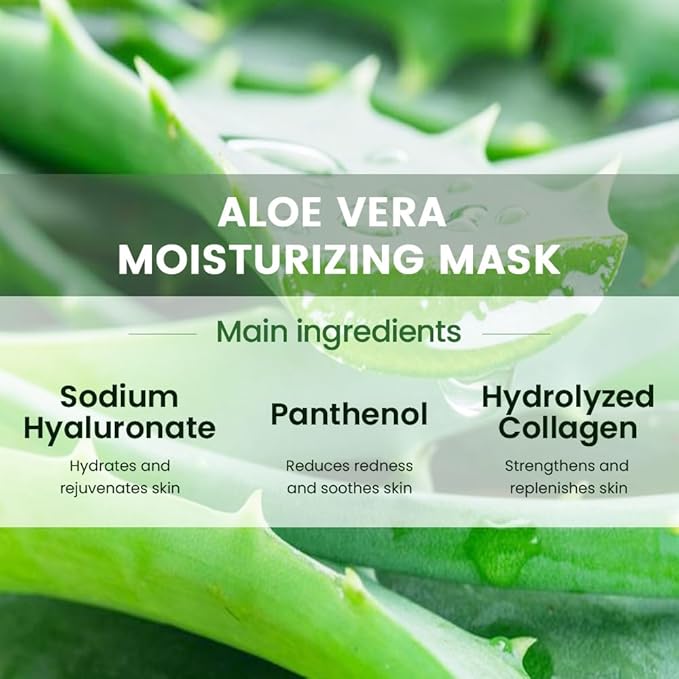 8 Pack Aloe Vera Face Sheet Mask Skincare,Hydrating Face Mask For Sensitive Skin,Moisturize,Soothing,Nourish for All Skin Types,Natural Spa Party Facial Mask Skincare Set for Women Men Girls
