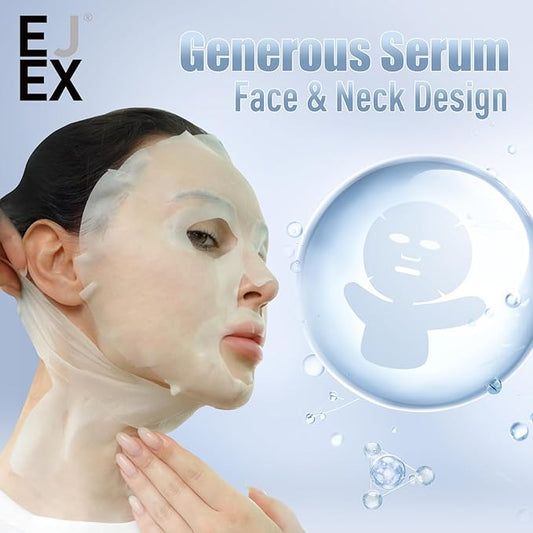 EJEX Face & Neck Mask Skincare, Hydrating Mask For Dry Skin, Bio-Based Facial Treatment For Sensitive Skin, Repairing Skin Barrier In 28 Days, Soothing, Firming, Glowing, 38gx5ea