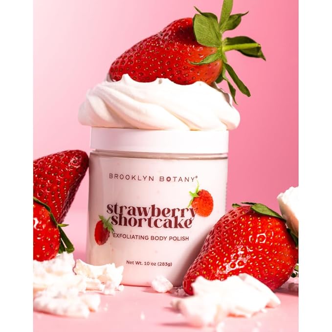 Brooklyn Botany Strawberry Shortcake Body Polish Scrub for Skin Care – Moisturizing and Gently Exfoliating Body Polish for Smoother, Softer and More Even Skin Tone – 10 oz