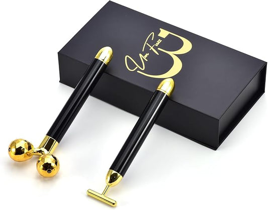 Black & Gold 3D Electric Facial Roller Massager Set, V Shape Roller & T Shape Massager, 3D Facial Roller, Skin Care Tools, Personal Massager