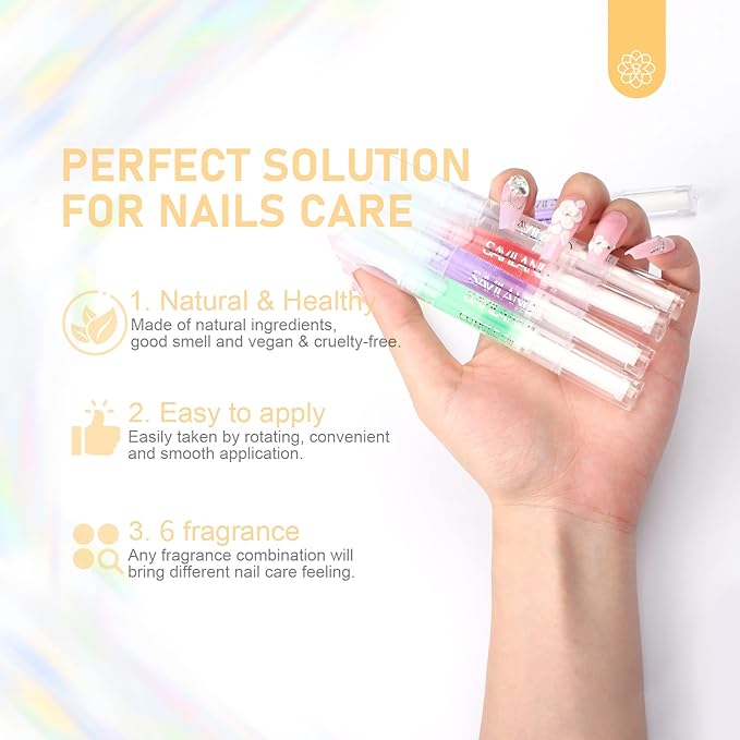 SAVILAND Natural Cuticle Oil Pen: 6PCS Revitalizing Cuticle Oil for Nails with Vitamin E Repaired Cuticles Overnight Cuticle Softener Nail Strengthener Protector for Damaged Skin Thin Nail