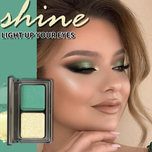 Golden Green Two Color Matte Shimmer Glitter Eyeshadow Palette,Eye Shadow Powder Professional Long-Lasting Waterproof Makeup Palette,Easy-To-Apply and Compact for Travel,Vegan & Cruelty-Free