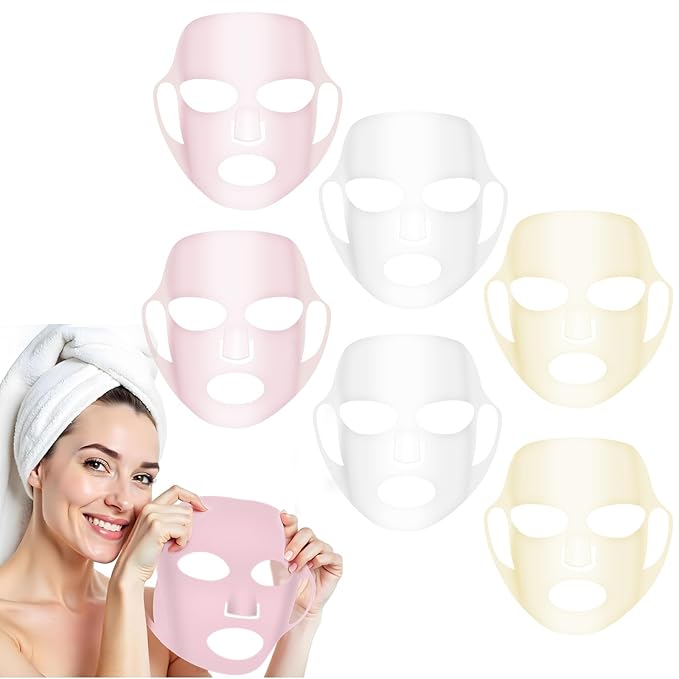 6 Pcs Reusable Face Mask Cover Silicone Skin Mask Set Moisturizing 3D Face Wrap Prevent Evaporation Masks Hot Cold Ice Mask Rubber Face Mask Spa Tool for Sheet Women Skincare Beauty