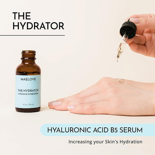 MAELOVE Hydrator Hyaluronic Acid Serum w/Vitamin B5, Lightweight & Non Greasy Formula w/Panthenol & Resveratrol for Ultimate Hydration & Youthful Dewy Glow, Reduces Fine Lines & Wrinkles, USA Made