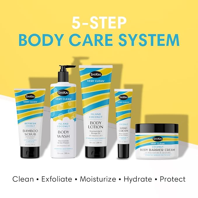 ShiKai Very Clean Bamboo Body Scrub (Refresh Coconut, 6 oz) | Gentle Hydrating & Exfoliating Skin Cleanser | With 5 Fruit Complex & AHA Acids