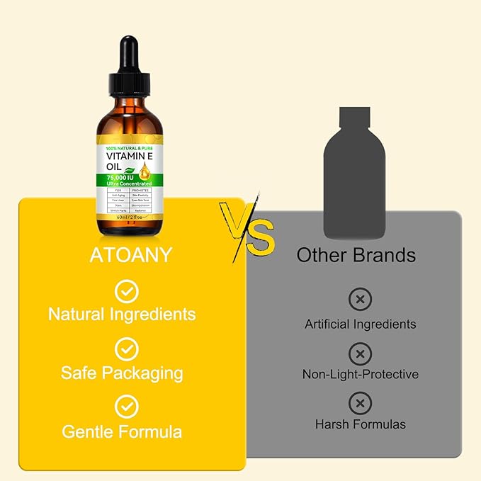 Ultra Pure Vitamin E Oil - Vitamin E Oil Blend 75,000 IU, Natural for Skin, Face, Hair and Scars, Body Oils Moisturizing Dry Skin and Winkles, Non-GMO, Gluten Free, 2Fl Oz