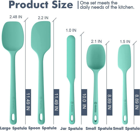 5 Pieces Silicone Spatula Set, Food Grade Rubber Spatula, Upgrade Strong Handle with Ergonomic Grip, Heat Resistant Up to 600°F for Nonstick Cookware, Cooking Mint