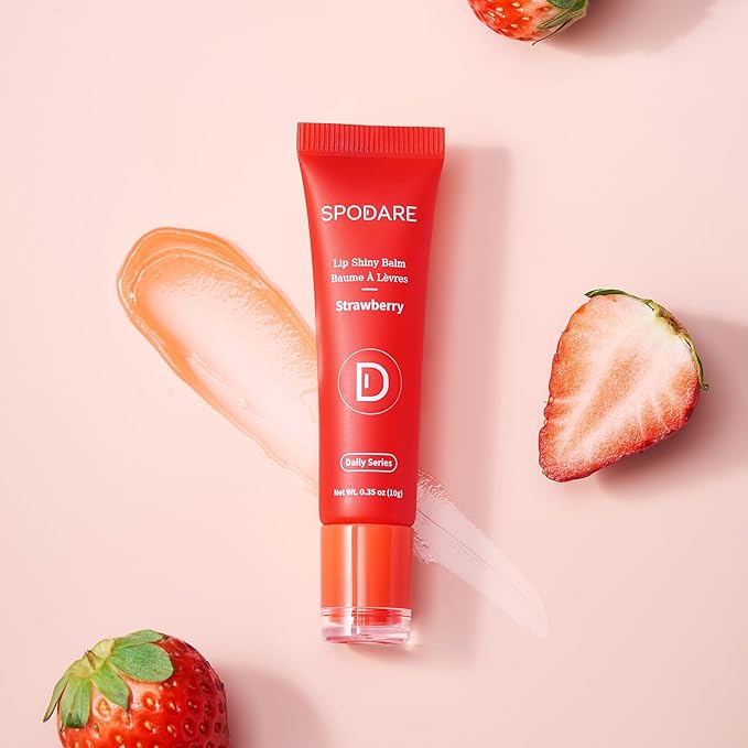 Lip Oil Balm Strawberry: Hydrate and Nourish with Natural Strawberry Extracts& Hyaluronic Acid Complex, Softening, Gloss Finish, Christmas - Light Weight with Shea Butter
