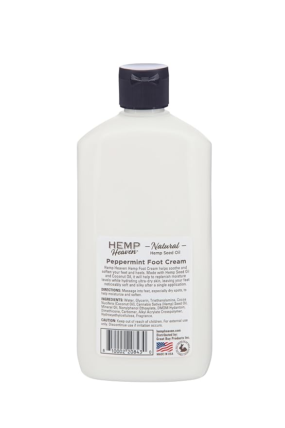 Hemp Heaven Peppermint Foot Cream Infused with Hemp Seed Oil - Hydrating Care for Dry Cracked Feet - 12oz