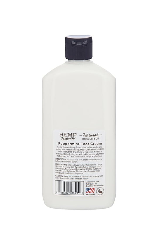 Hemp Heaven Peppermint Foot Cream Infused with Hemp Seed Oil - Hydrating Care for Dry Cracked Feet - 12oz