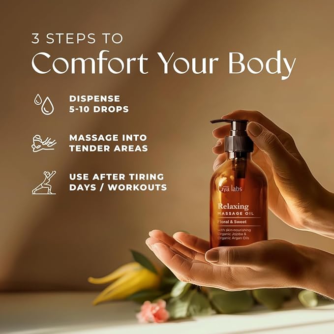 Gya Labs Relaxing Massage Oil for Sore Muscles - 6.76 Fl Oz - 100% Pure Natural Spa Quality for Skin & Body Relaxing, Sore Muscle Massage Oil with Non Greasy for Men & Women