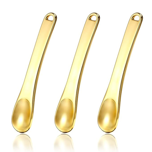 3 Pcs Mini Metal Makeup Spatula Tool, Skincare Spatula, Skin Care Cosmetic Spoon, Metal Cosmetic Spatulas Makeup Applicator Small Scoops Facial Applicator Tool, Reusable Applicator(Gold)