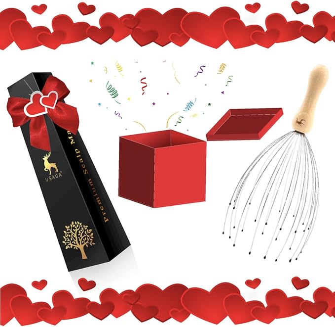 USAGA 28 Finger Head Scratcher, Head Massager, Scalp Massager for Scalp Body Relaxing Wood Handle (1 Pack)