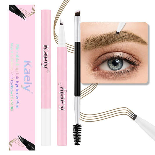 evpct 2Pcs Brown Magic Microblading Eyebrow Contouring Pen Brow Pencil, with 4 Brush Micro-Fork-Tips Precise Applicator, with Dual-ended Eyebrow Brush, Hair Like Strokes, Natural Looking Brows