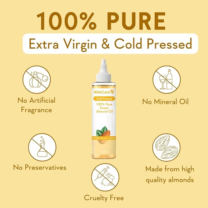 Pure Cold Pressed Sweet Almond Oil for Hair and Skin, 200ml