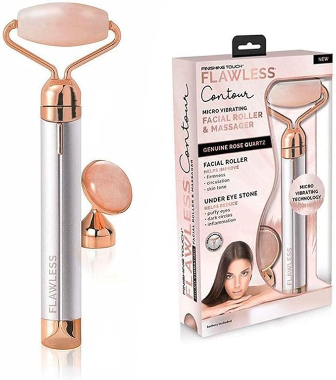 Finishing Touch Flawless Contour Vibrating Facial Roller & Massager, Rose Quartz
