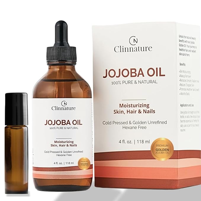 Jojoba Golden Oil – 100% Pure & Cold Pressed for Hair, Nails & Skin | Jojoba Oil with Vitamin E for Moisturizing & Repair | Face & Body Oil with Dropper & Roller Applicator