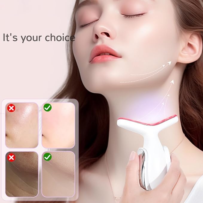 7-in-1 Portable Facial Massager for Enhanced Face, Neck Face Massager, Neck and Shoulder Care with Vibrating and Warming Function - Silver White