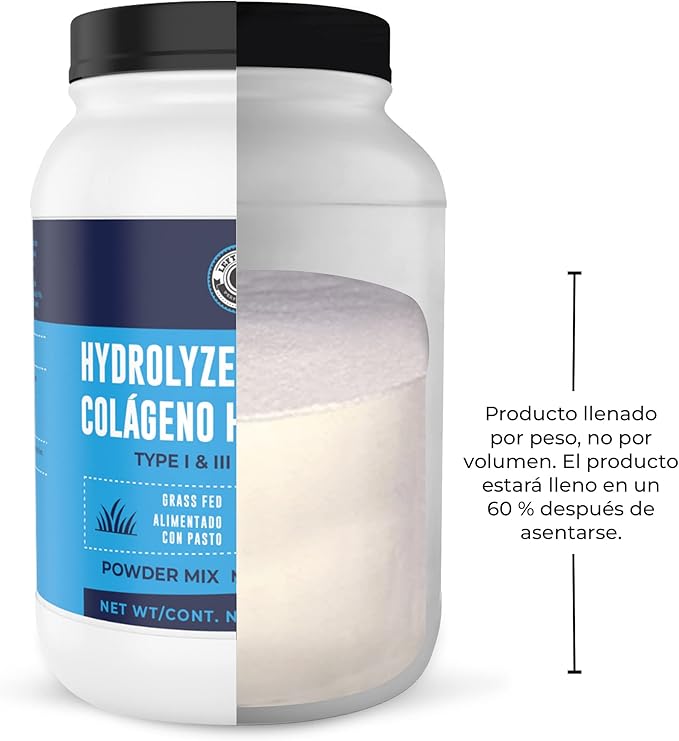 2lb Colageno Hidrolizado En Polvo Para Mujeres y Hombres - Péptidos de Colageno tipo I & III -Alimentado Con Pasto - Sin Sabor – Apoya articulaciones, piel, Cabello, uñas - Mejor Valor Por Tu Dinero
