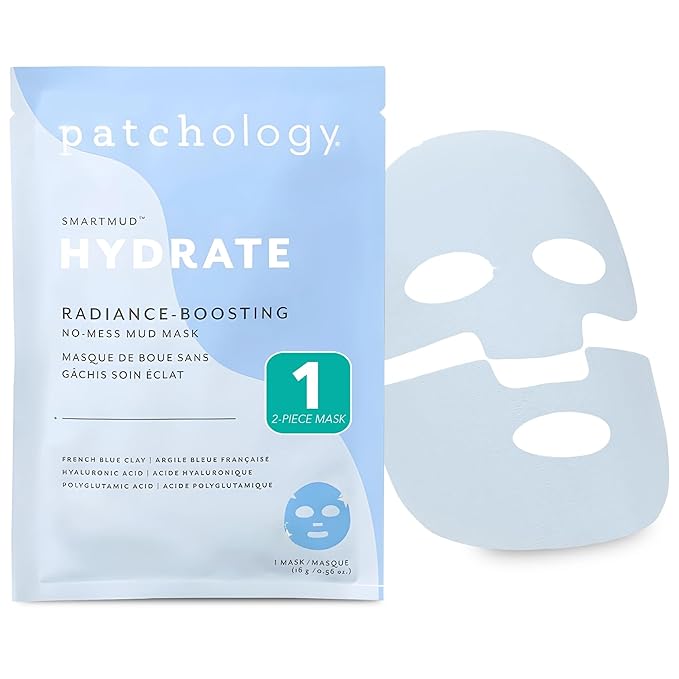 Patchology Hydrate SmartMud Clay Mask - No Mess Blue Clay Face Mask with Hyaluronic Acid for Hydrating & Smoothing Skin - Exfoliates Pores & Refreshes Complexion - Face Skin Care Solution (1 Count)