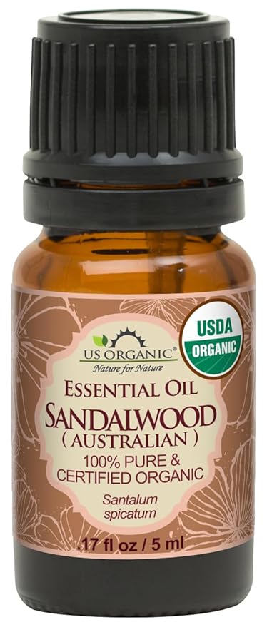 US Organic 100% Pure Sandalwood Essential Oil, USDA Certified Organic, Steam Distilled, Santalum Spicatum, Premium Quality, Woody Scent, Ideal for Diffuser, Massage & Skincare, from Australia (5 ml)