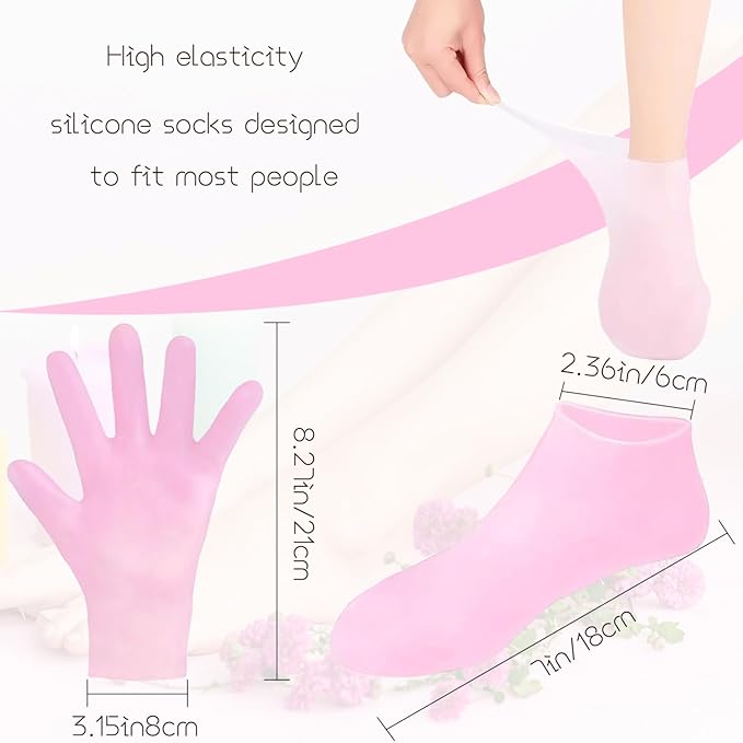 Jolbndcv 5 Pairs Silicone Moisturizing Glove Socks Silicone Gel Spa Socks Pedicure Socks Foot Care Silicone Aloe Socks for Foot Hand Softening
