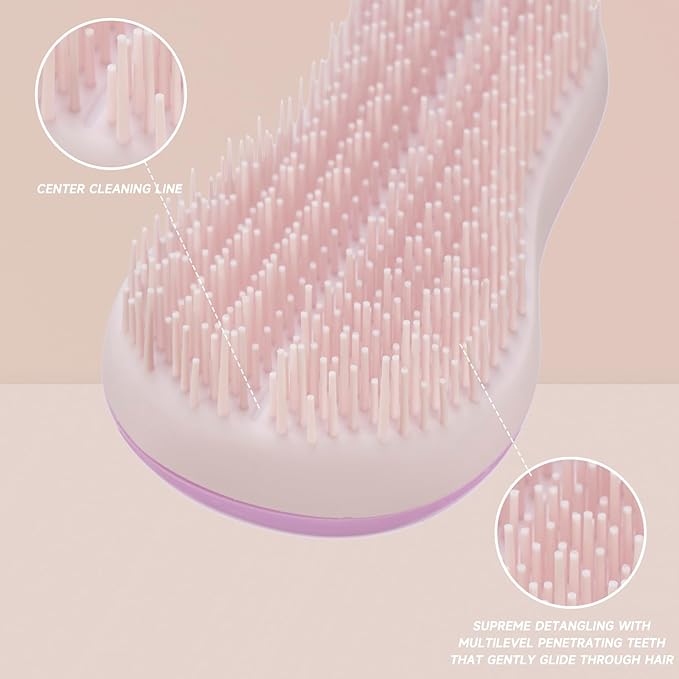 Hand Grip Brush, Gentle Detangling, Detangler Hair Brush for All Hair Types. For use on Wet or Dry Hair (Lavender Pink)