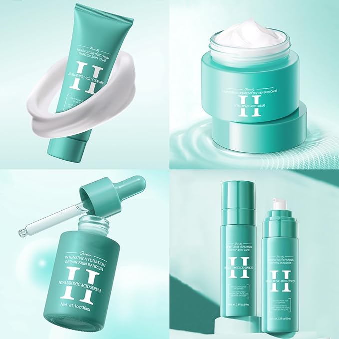 Hyaluronic Acid Skincare Set, Hydrated Skincare Gift Set for Women Skin Care Kit with Cleanser, Toner, Serum, Cream, Lotion, Eye Cream, Skincare Starter Kit for Women Hydrating Skin