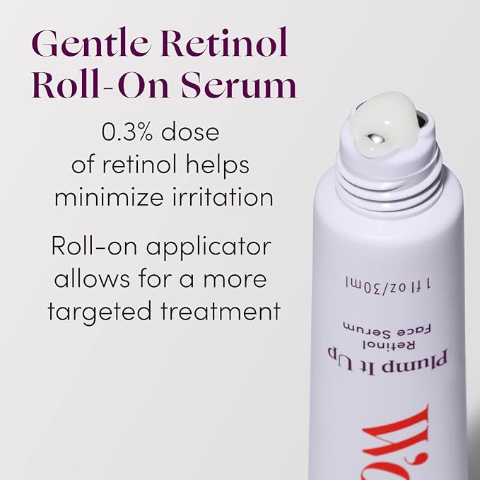 Womaness Plump It Up Retinol Serum – Roll-On Hydrating Face Serum for Women w/Hyaluronic Acid & Collagen Boosting Retinol – Anti Aging for Fine Lines, Wrinkles & Smoothing Ceramide NG Skin Care 30ml