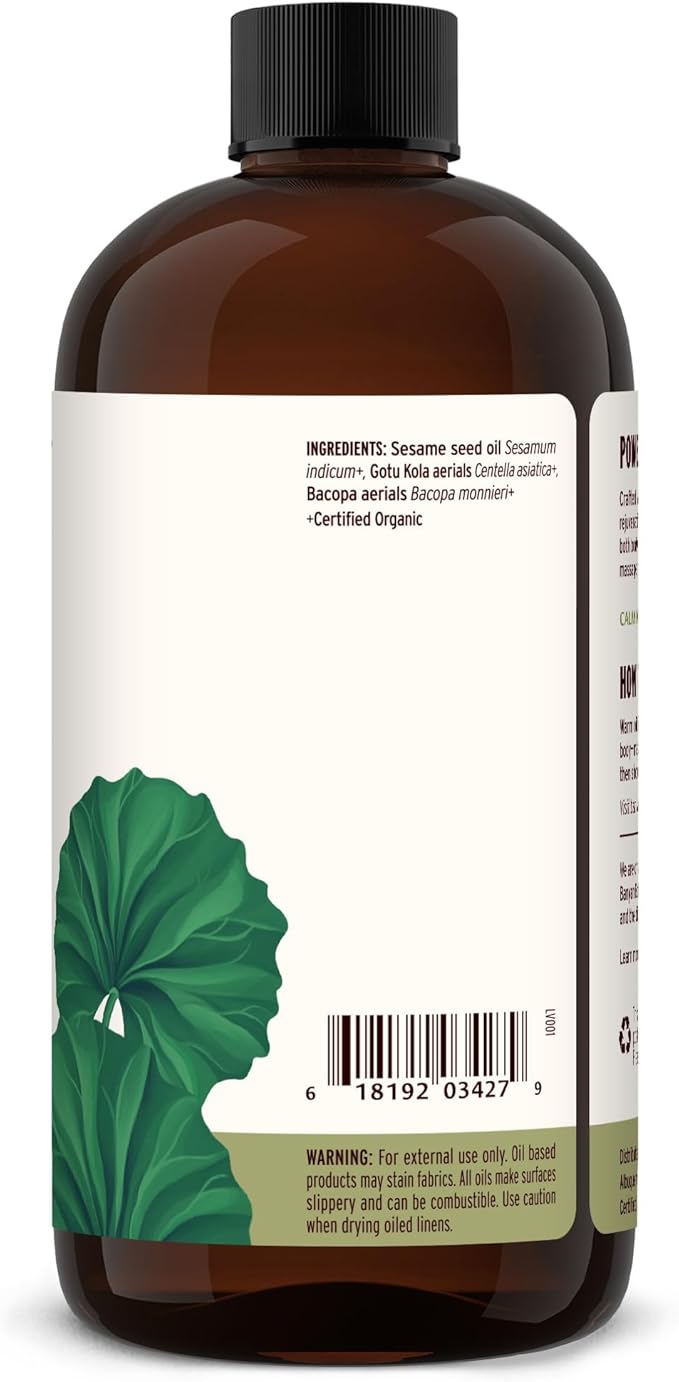 Banyan Botanicals Brahmi Oil with Sesame – Organic Ayurvedic Massage Oil with Gotu Kola and Bacopa ­­– Calming Massage Oil for Focus & Relaxation – 24 oz – Non GMO Sustainably Sourced Abhyanga Oil