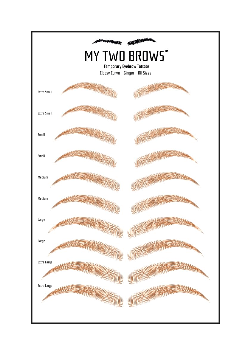 (10 pairs) Ginger Temporary Eyebrow Tattoo - Large Size - Waterproof & Smudgeproof - Classy Curve Style Eyebrow Stickers - Sheet Lasts up to 30 Days - Won't Work on Existing Brows