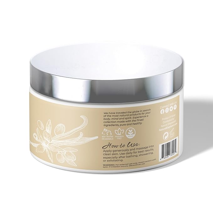 Natural Elephant Body Butter with Shea Butter, Dead Sea Minerals & Vitamin E - Luxurious Moisturizer, Hydrating Cream, Cruelty-Free, Paraben-Free, 9 oz (Vanilla)