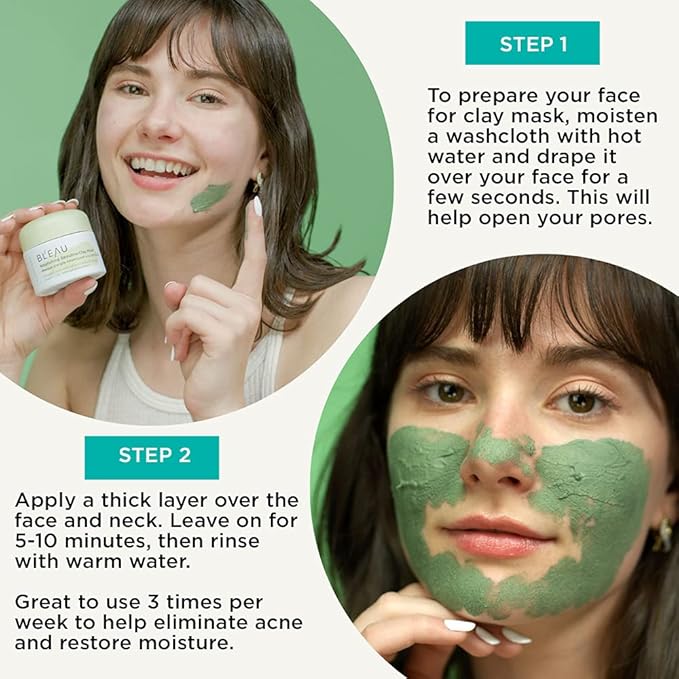 BL'EAU Nourishing Spirulina Clay Mask - Hydrate skin Replenish and Soothe and Pore Tightening, 80 g ℮ Net Wt. 2.8 oz