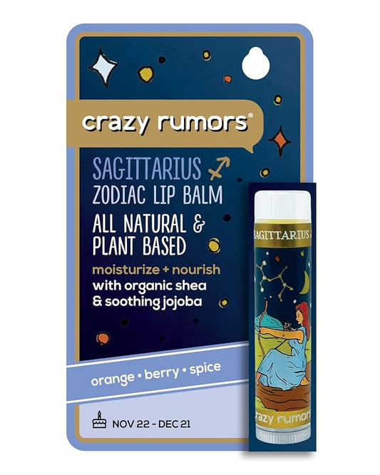 Crazy Rumors Sagittarius Zodiac All Natural, Plant Based Lip Balm to Moisturize and Nourish your Lips - Fire Blend (Sweet Orange, Fresh Berry, Aromatic Spice)