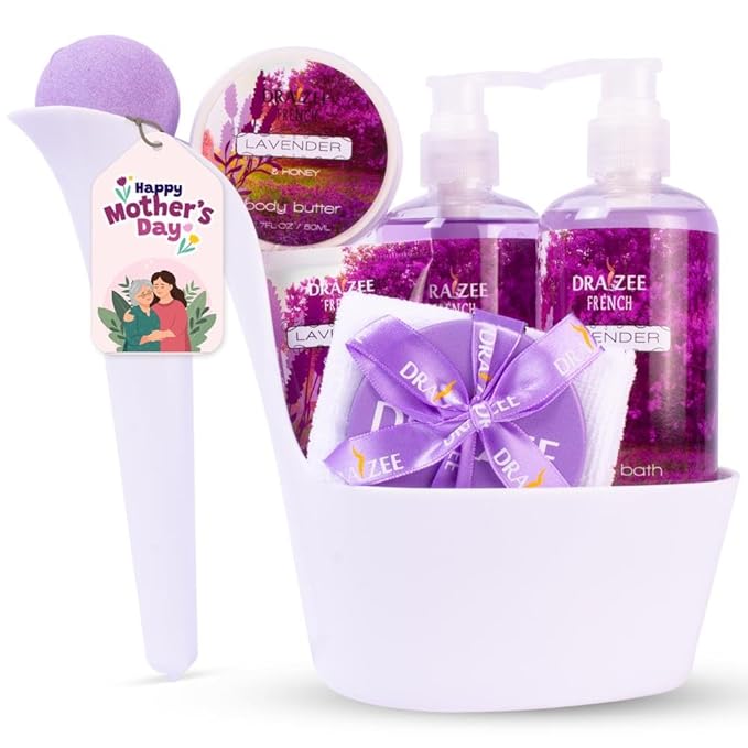 Draizee Mothers Day Gifts for Mom- Spa Gift Baskets for Women, 8 Pcs Luxury Lavender Scented Heel Shoe Design Bath and Body Spa Set, Body Care Set for Her-Self Care Package for Women, Presents for Mom