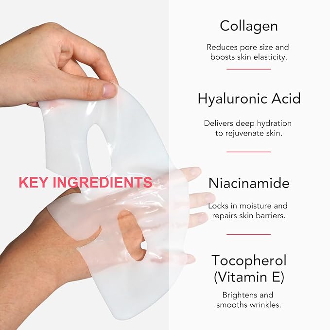 Collagen Face Mask, Hydrating Overnight Hydrogel Mask, Pore Minimizing, Elasticity Improvement, Firming, Moisturizing-4 Pack