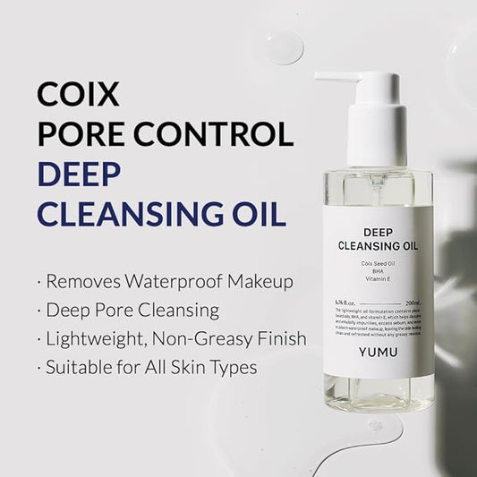 Coix Pore Control Deep Cleansing Oil, Waterproof Makeup Remover, Double Cleansing, Blackhead Remover, Korean Skin Care (200ml/6.76 fl.oz)