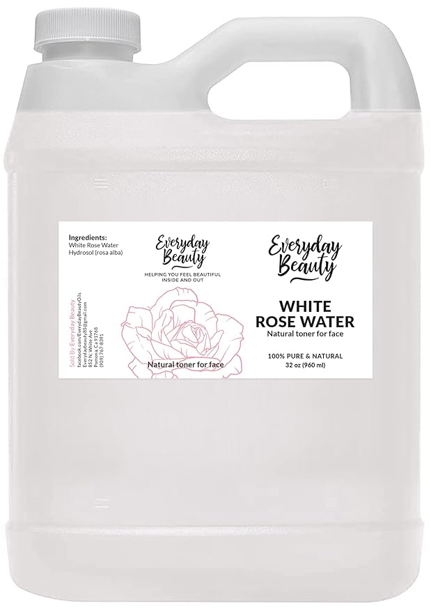 White Rose Water Facial Toner - 32oz Bulk Alcohol-Free Vegan All Natural Refreshing for Face and Hair - Uplifts, Calming & Soothing for All Skin Types