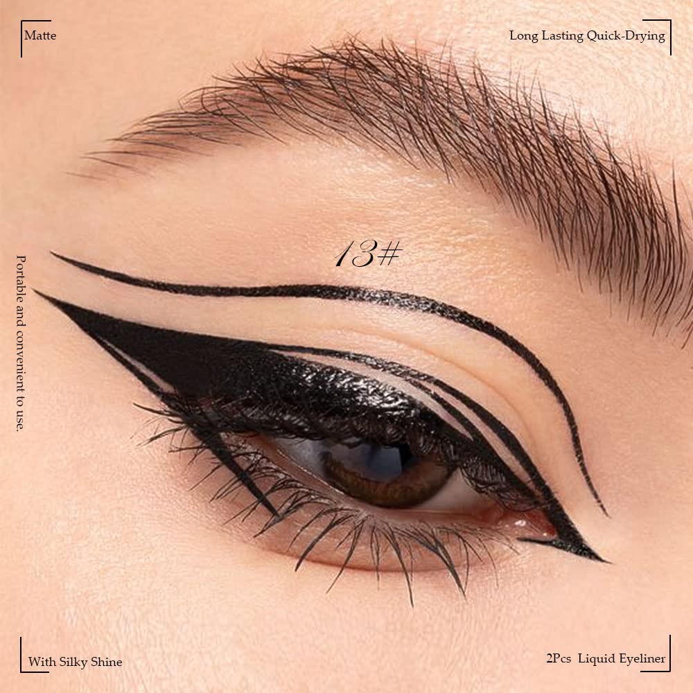 evpct 2Pcs White Black Liquid Eyeliner Set Waterproof White Eye Liners for Women Eyes Wing Eyeliner Stamps Shapes Colored Eyeliner delineador de ojos a prueba de agua contra el agua blanco para ojos