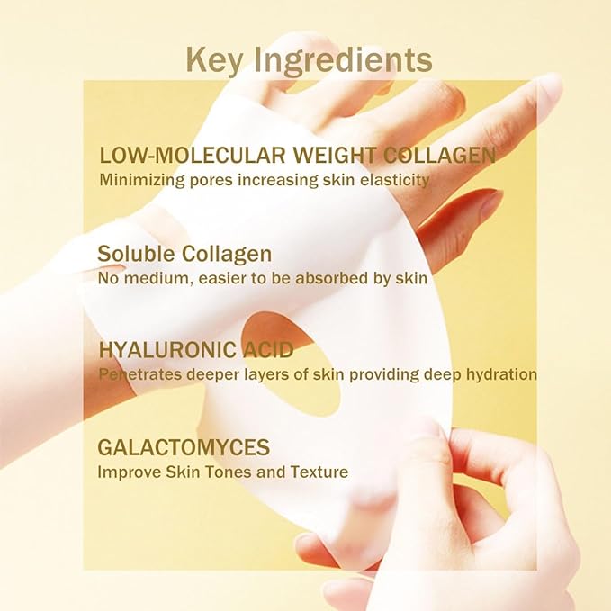 Bio Collagen Face Mask Overnight, Bio-Collagen Deep Collagen Anti-Wrinkle Lifting Mask Korean Skin Care Face Mask Sheet, Improve Moistur, Elasticity and Wrinkle (6Pcs)