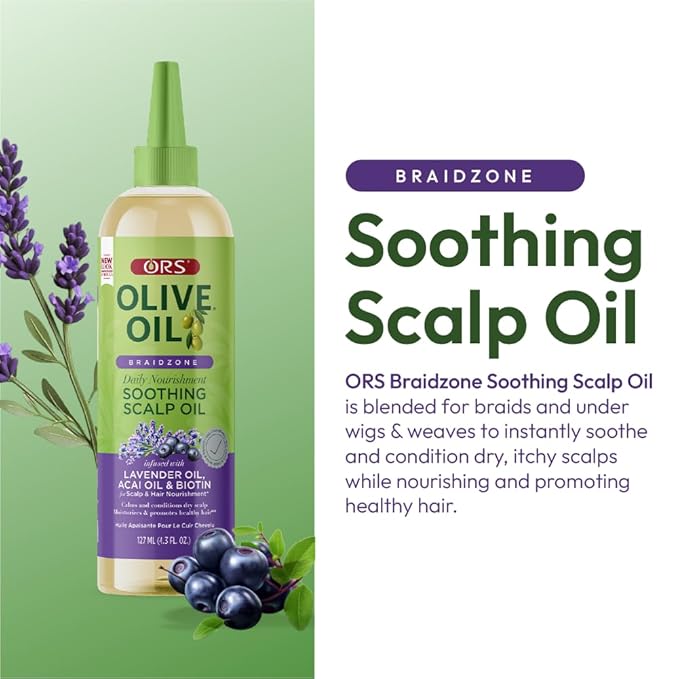 ORS Olive Oil Braidzone Soothing Scalp Oil with Lavender, Acai & Biotin for Nourishment 4.3 oz (Pack of 2)