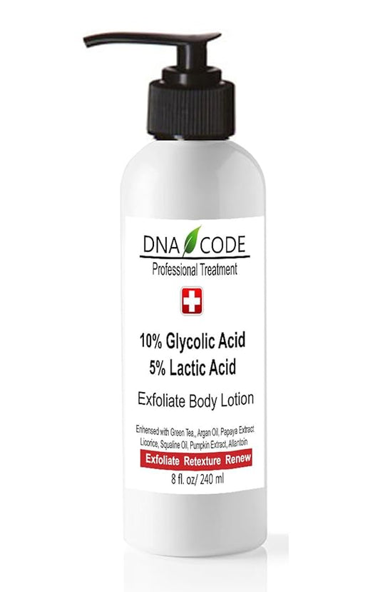 Skin Care Magic Lotion- 10% Glycolic 5% Lactic Acid Exfoliatingl Body Lotion w/Green Tea, Argan Oil, Papaya, Licorice.