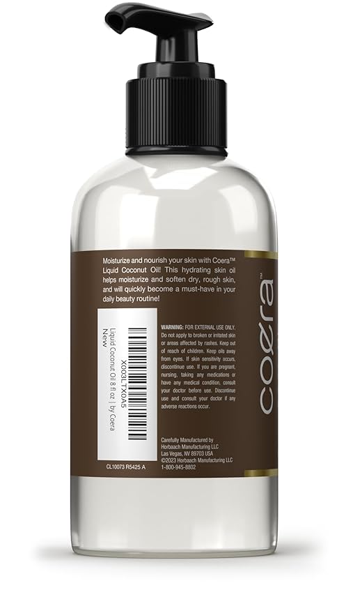 Coera Fractionated Coconut Oil | 8 fl oz | Liquid Moisturizing Oil for Skin | Free of Parabens, SLS, & Fragrances | Packaging May Vary